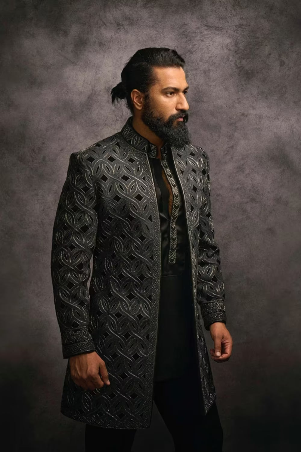 Vicky Kaushal in our Grey Embroidered Sherwani Set