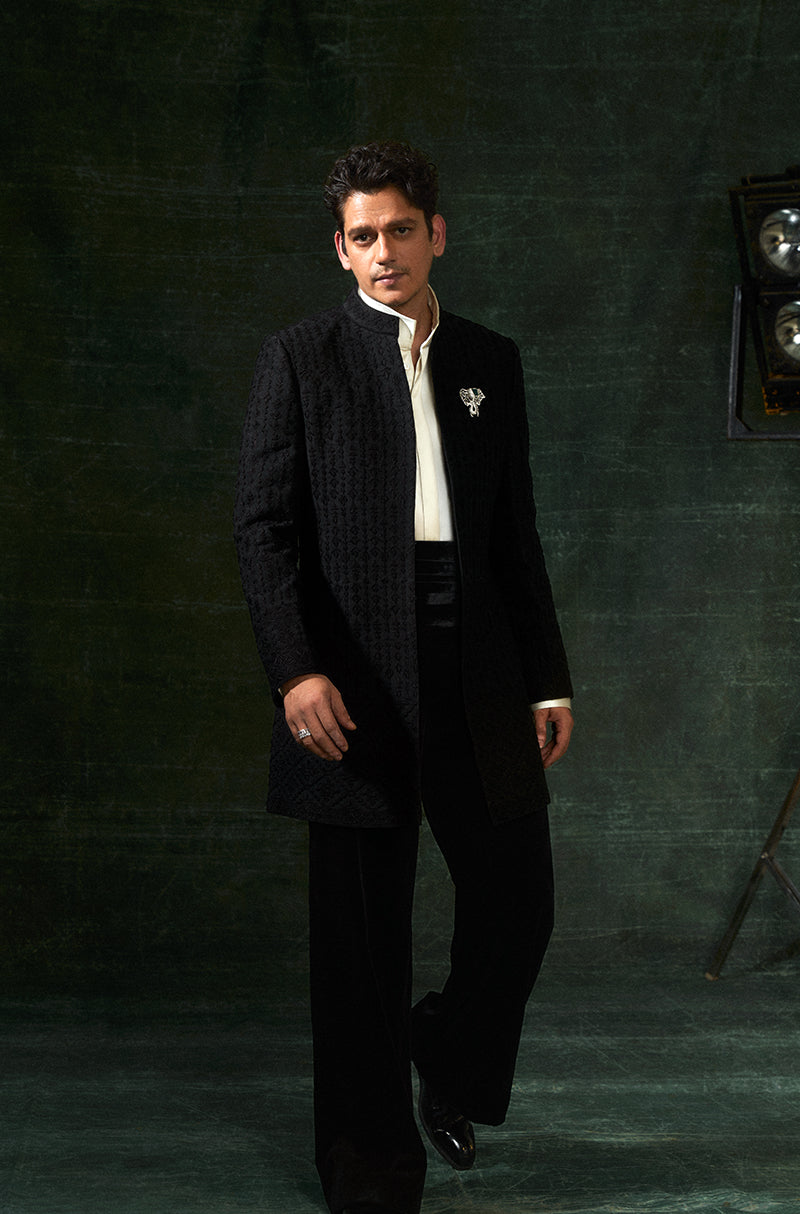 Vijay Varma in our Black Mijwan Sherwani Set
