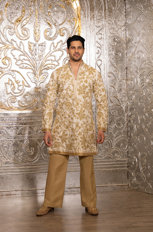 Siddharth Malhotra in our Ivory & Gold Embroidered Kurta Set.