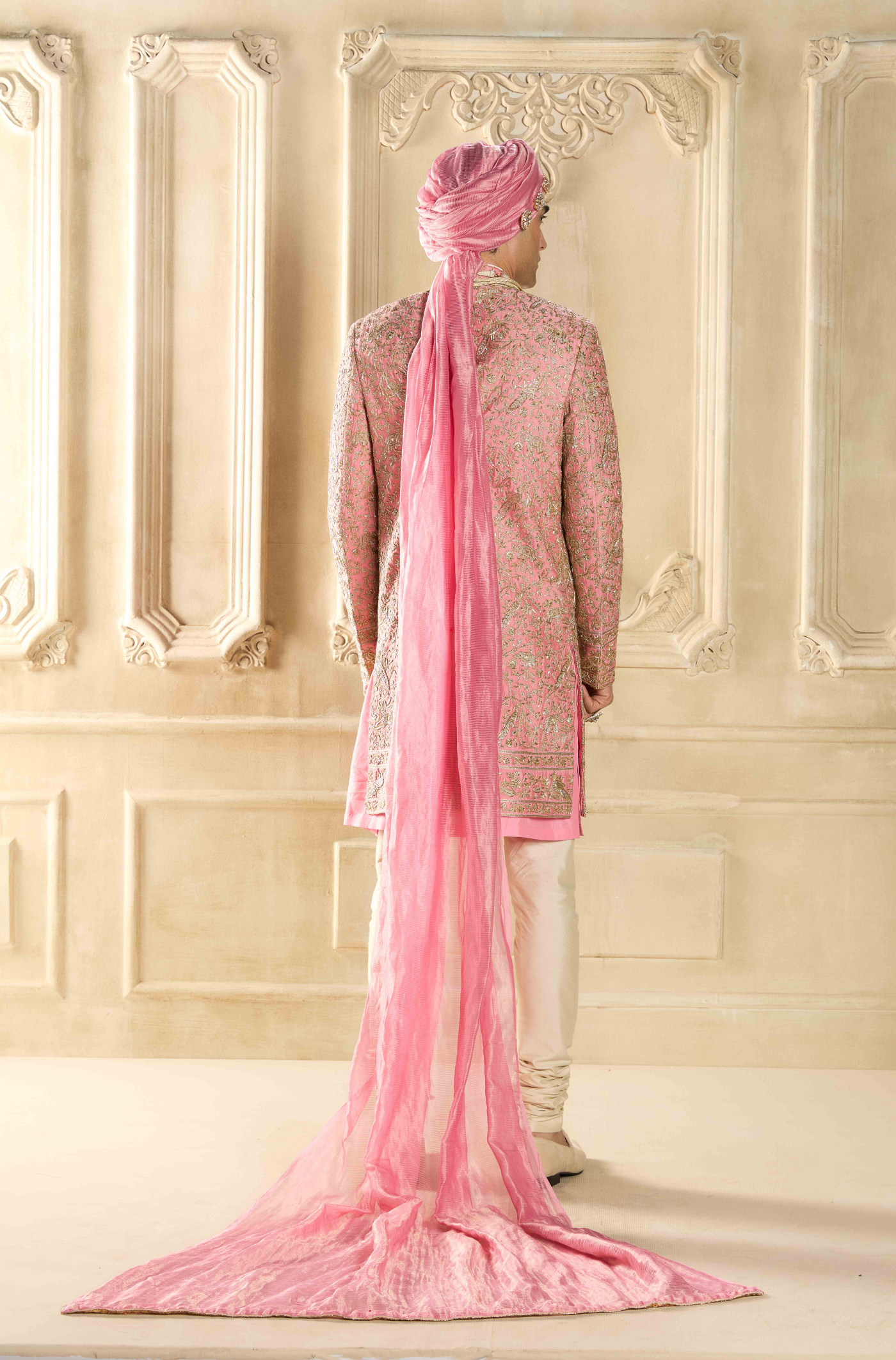 Flamingo Pink Embroidered Sherwani Set