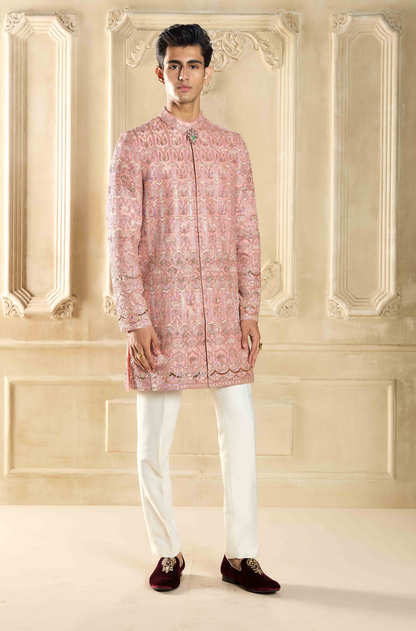 Pink Silk Handcrafted Sherwani Set