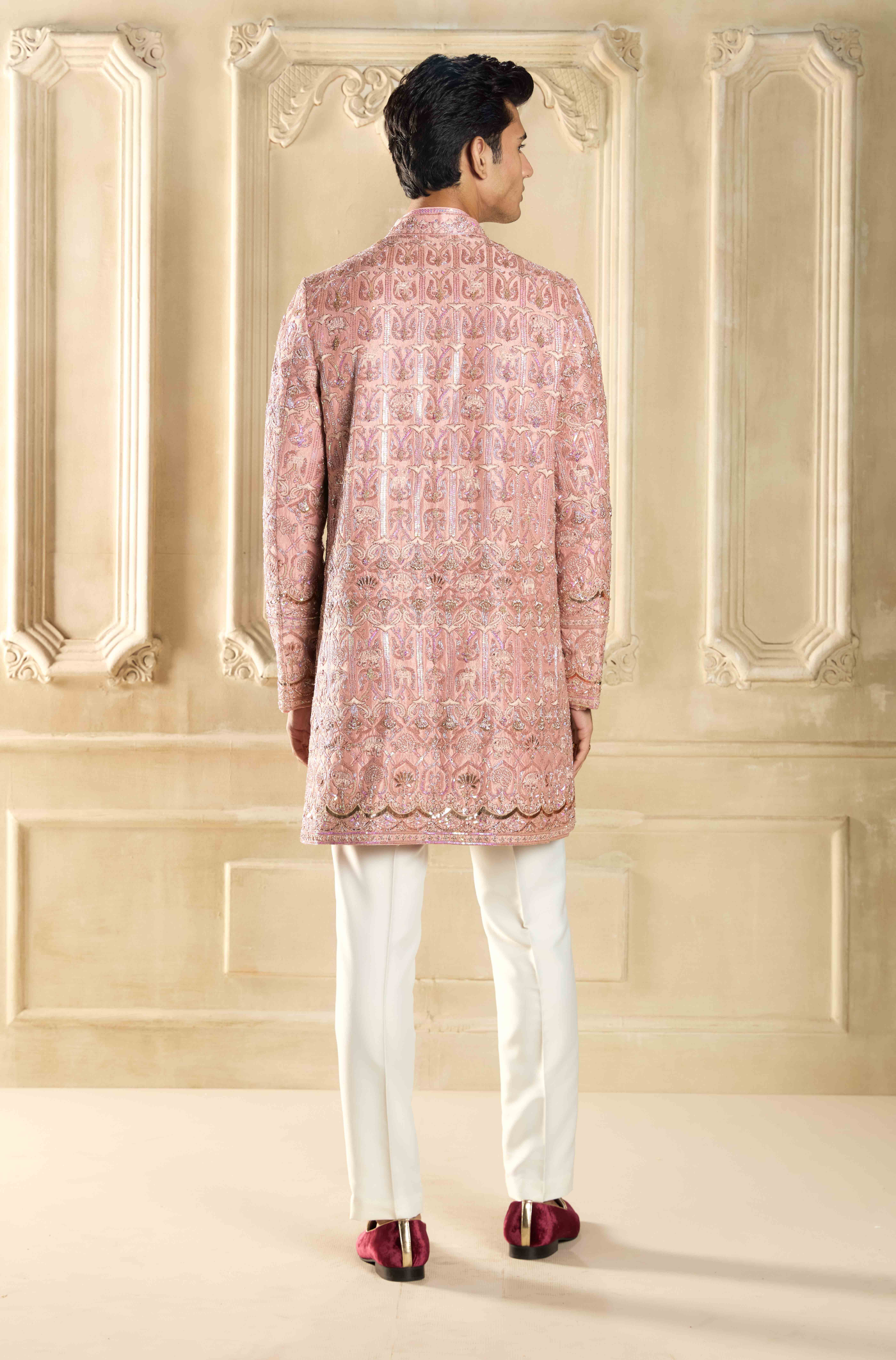 Pink Silk Handcrafted Sherwani Set
