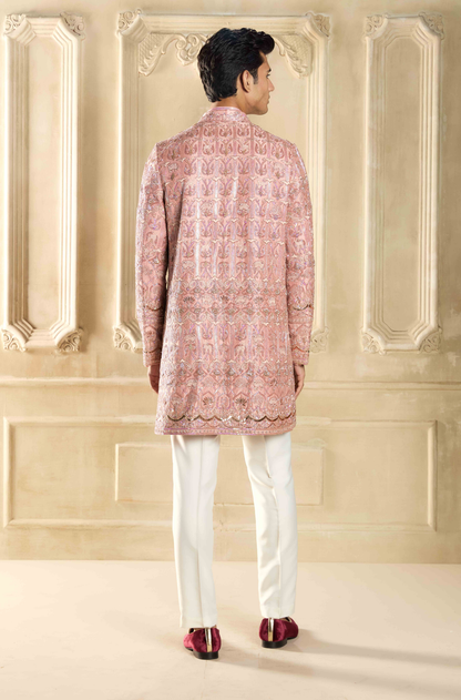 Pink Silk Handcrafted Sherwani Set