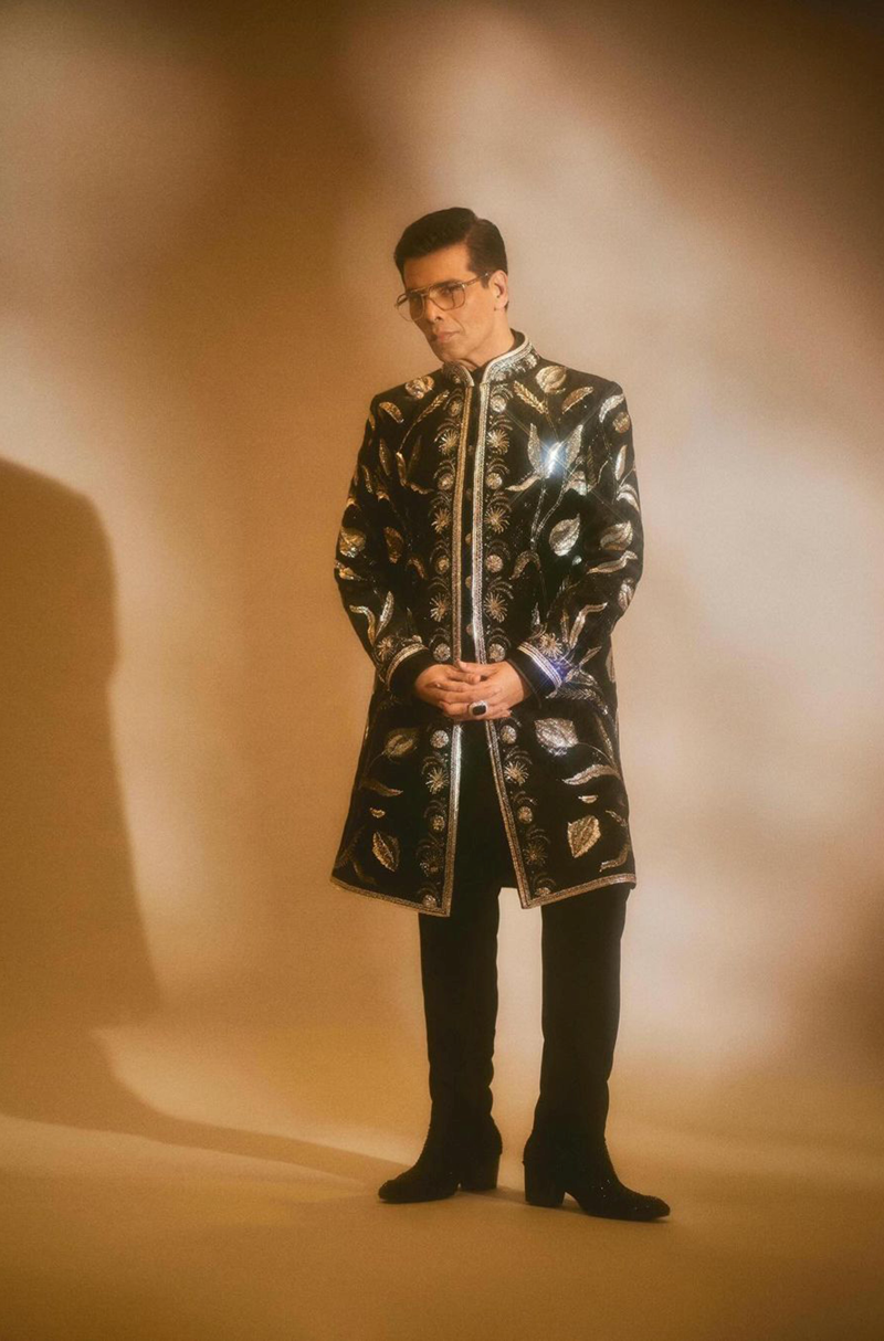 Karan Johar in our Black Embroidered Sherwani Set