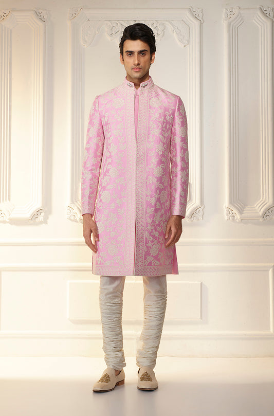Pink & Ivory Embroidered Sherwani Set