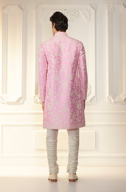 Pink & Ivory Embroidered Sherwani Set