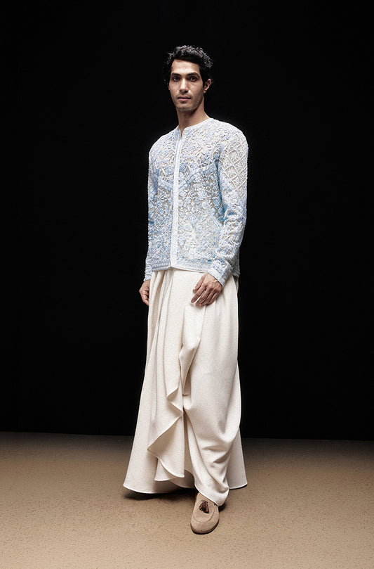 Powder Blue Sheer Mijwan Jacket Set