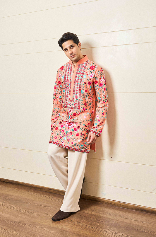 Sidharth Malhotra in our Peach Floral Resham Embroidered Kurta Set