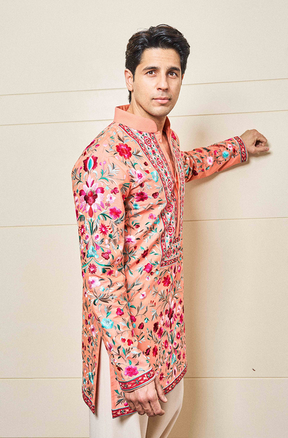 Sidharth Malhotra in our Peach Floral Resham Embroidered Kurta Set