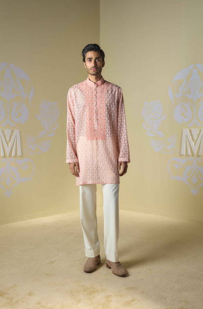 Peach Kashmiri Embroidered Kurta Set
