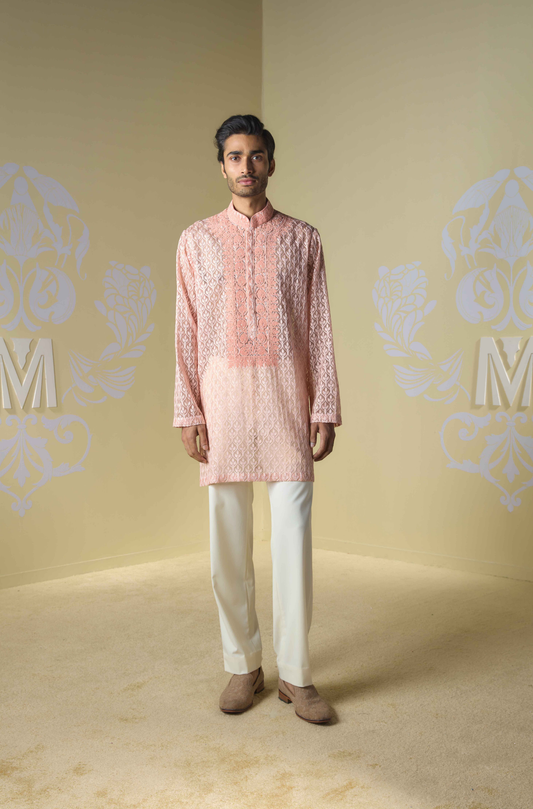 Peach Kashmiri Embroidered Kurta Set