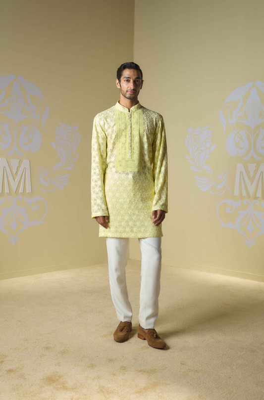 Yellow Kashmiri Embroidered Kurta Set