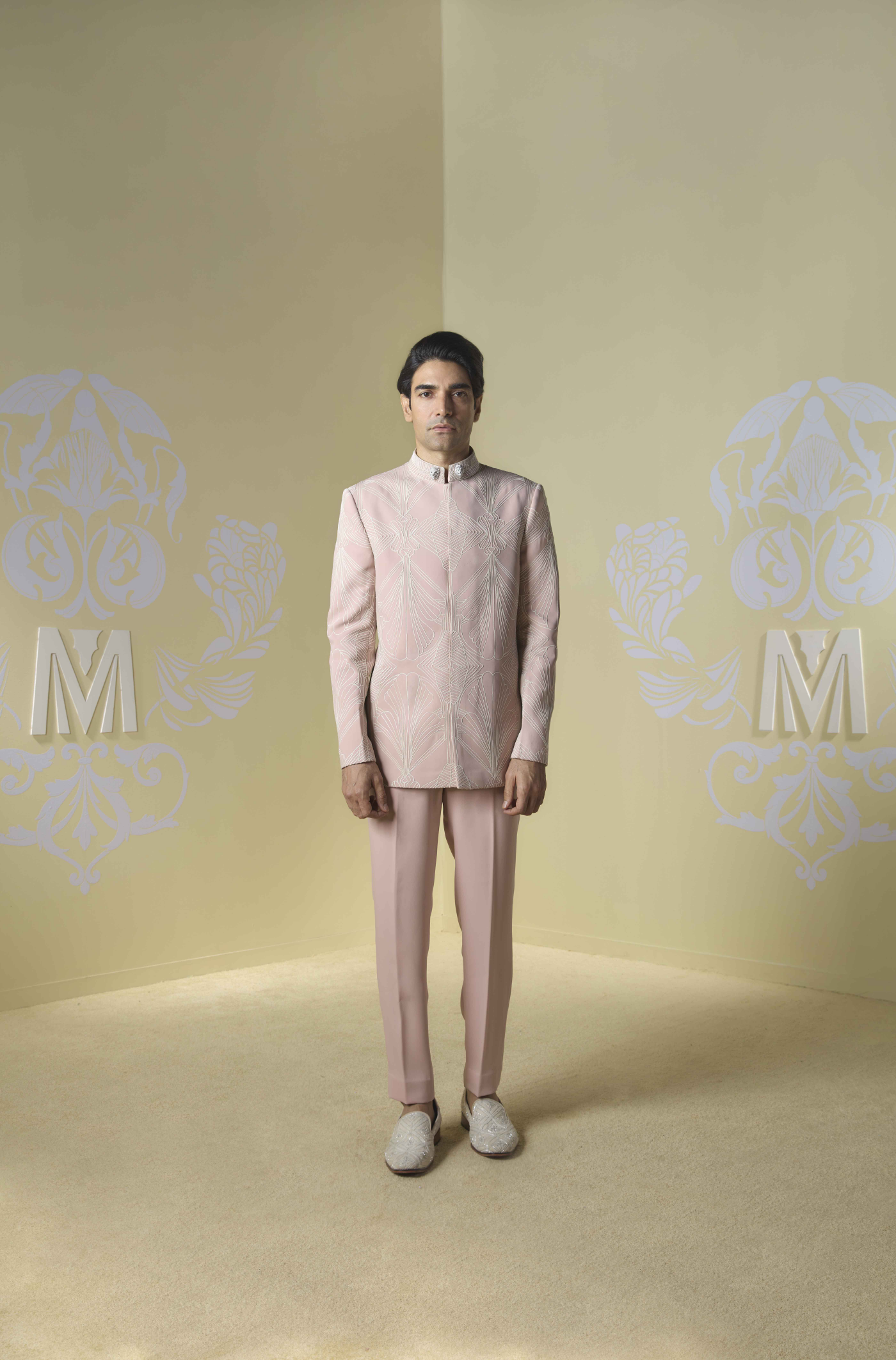 Blush Pink Embroidered Bandhgala Set