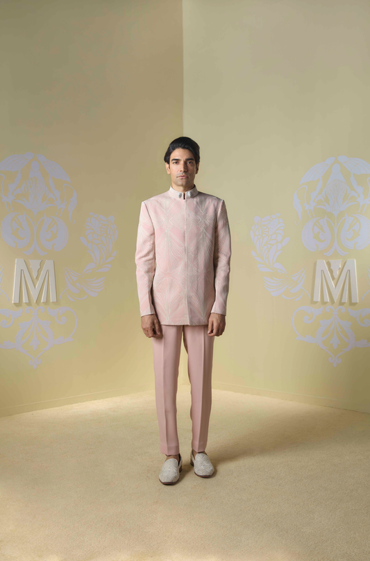 Blush Pink Embroidered Bandhgala Set