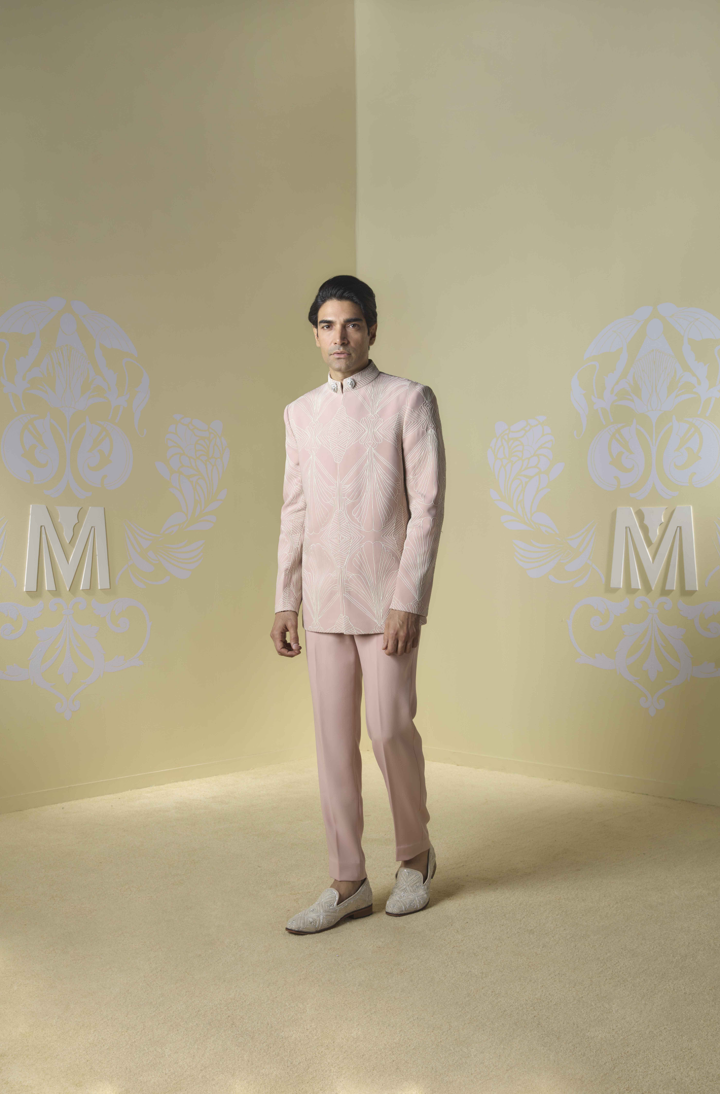 Blush Pink Embroidered Bandhgala Set