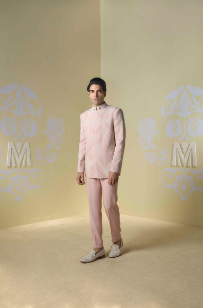 Blush Pink Embroidered Bandhgala Set