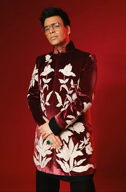 Karan Johar in our Maroon Velvet Sherwani Set
