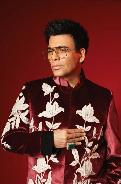 Karan Johar in our Maroon Velvet Sherwani Set