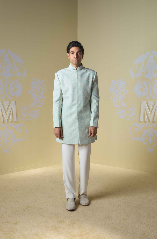 Sage Green Embroidered Sherwani Set