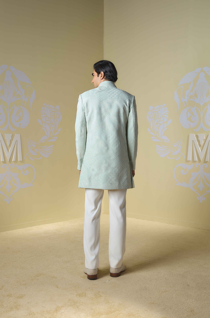 Sage Green Embroidered Sherwani Set