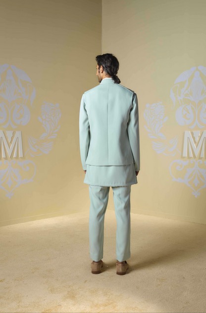 Sage Green Floral Embroidered Bundi Set