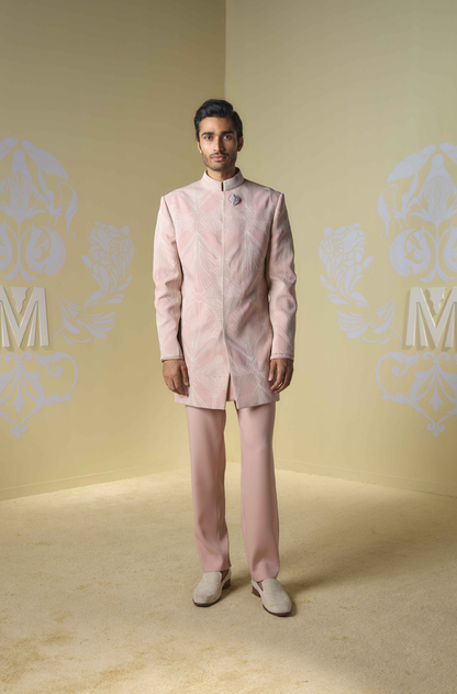 Blush Pink Embroidered Sherwani Set