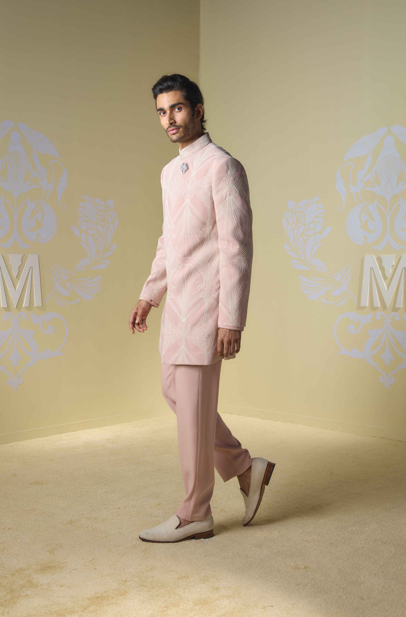 Blush Pink Embroidered Sherwani Set