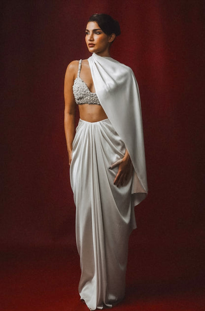 Alizeh in our Ivory Stitched Saree Set