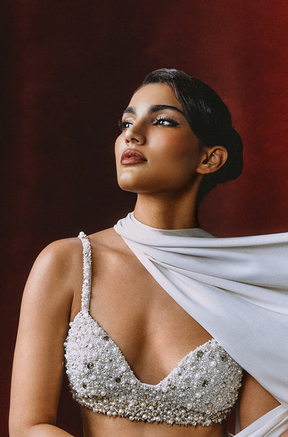 Alizeh in our Ivory Stitched Saree Set