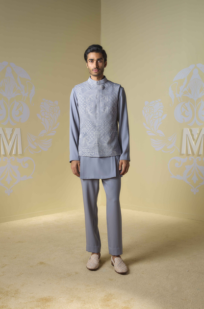 Grey Embroidered Bundi Set