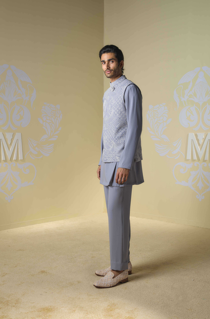 Grey Embroidered Bundi Set