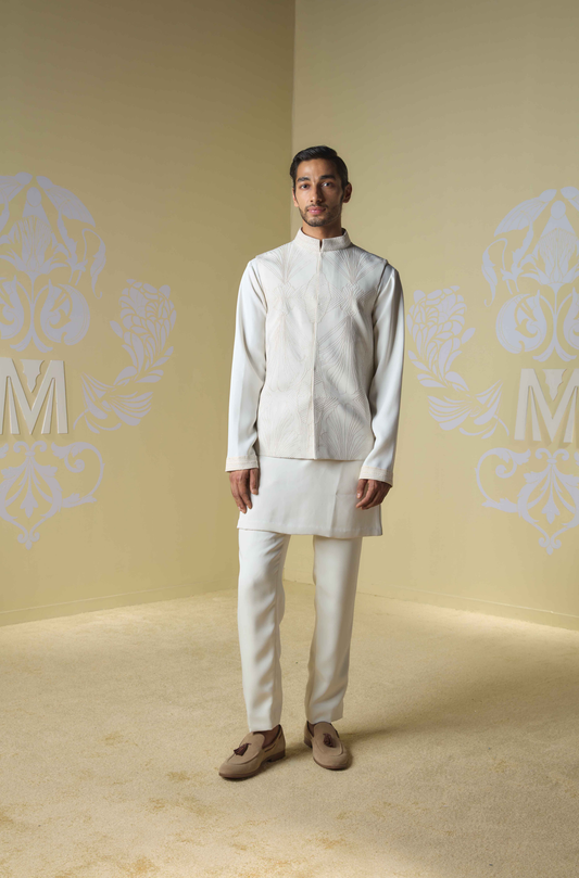 Ivory Embroidered Bundi Set