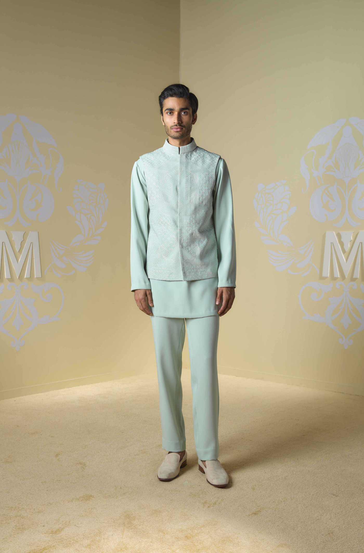 Sage Green Embroidered Bundi Set