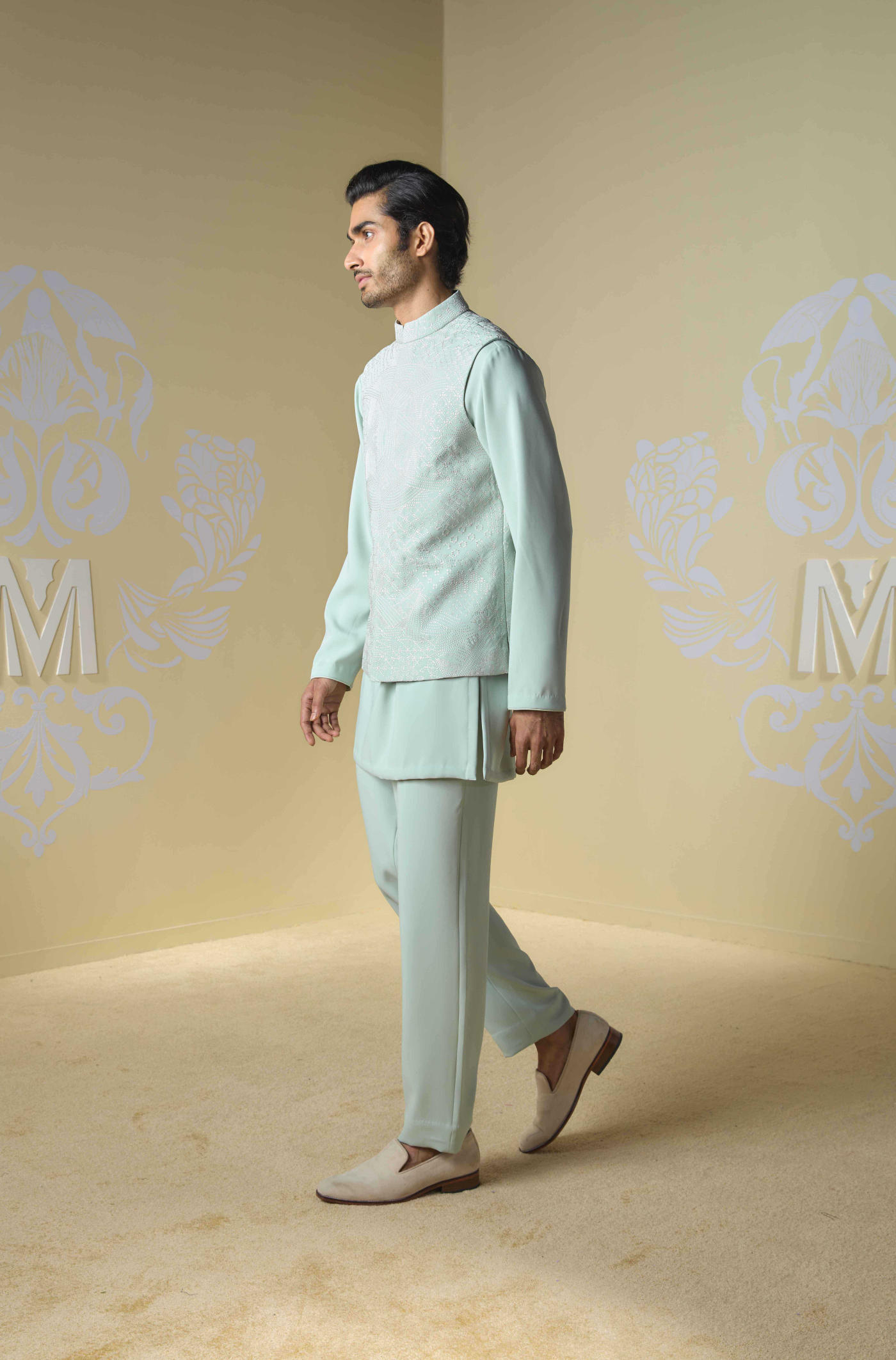 Sage Green Embroidered Bundi Set