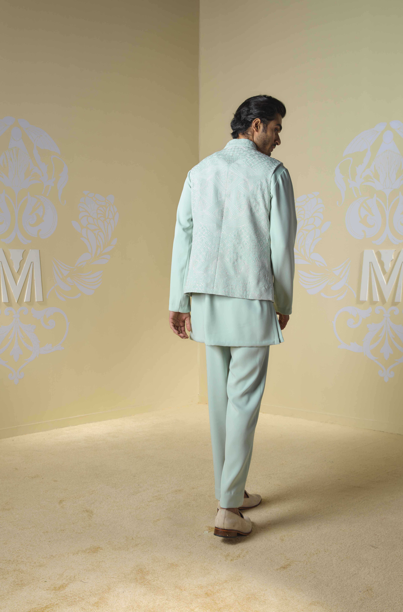 Sage Green Embroidered Bundi Set