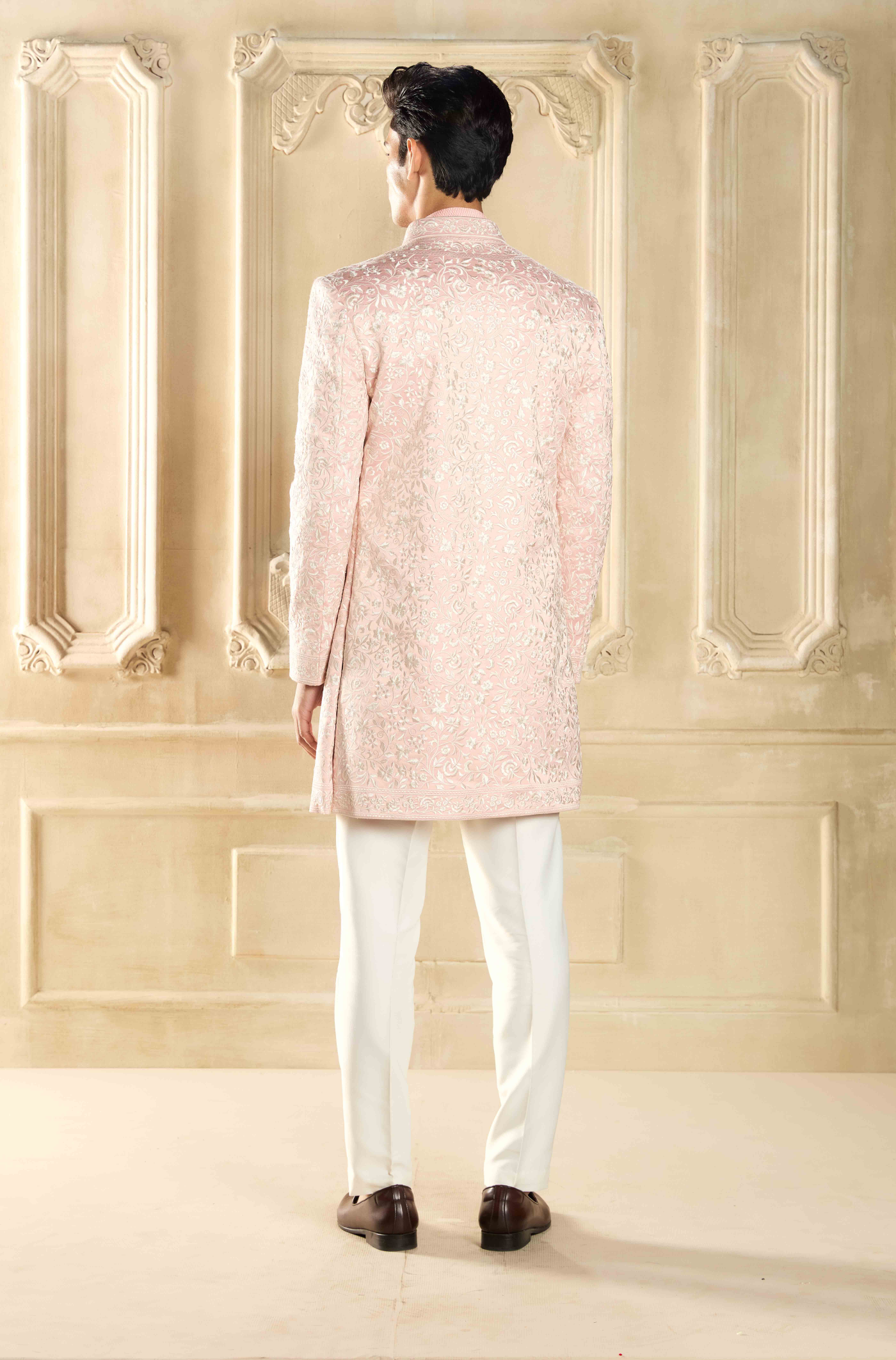 Blush Pink Resham Embroidered Sherwani Set