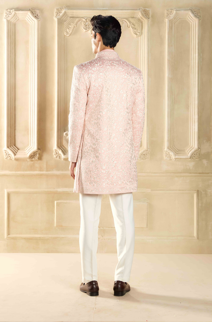 Blush Pink Resham Embroidered Sherwani Set