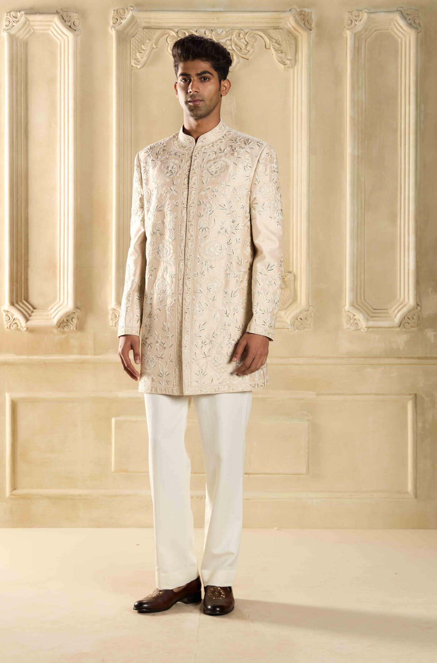Light Beige Thread Work Sherwani Set