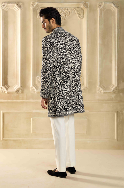 Black Ivory Embroidered Sherwani Set