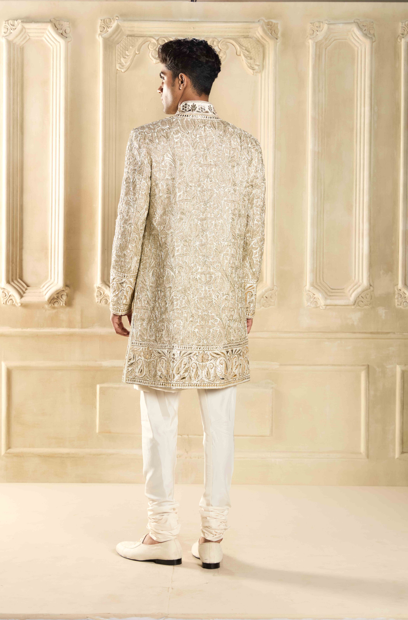 Ivory Embroidered Silk Sherwani Set