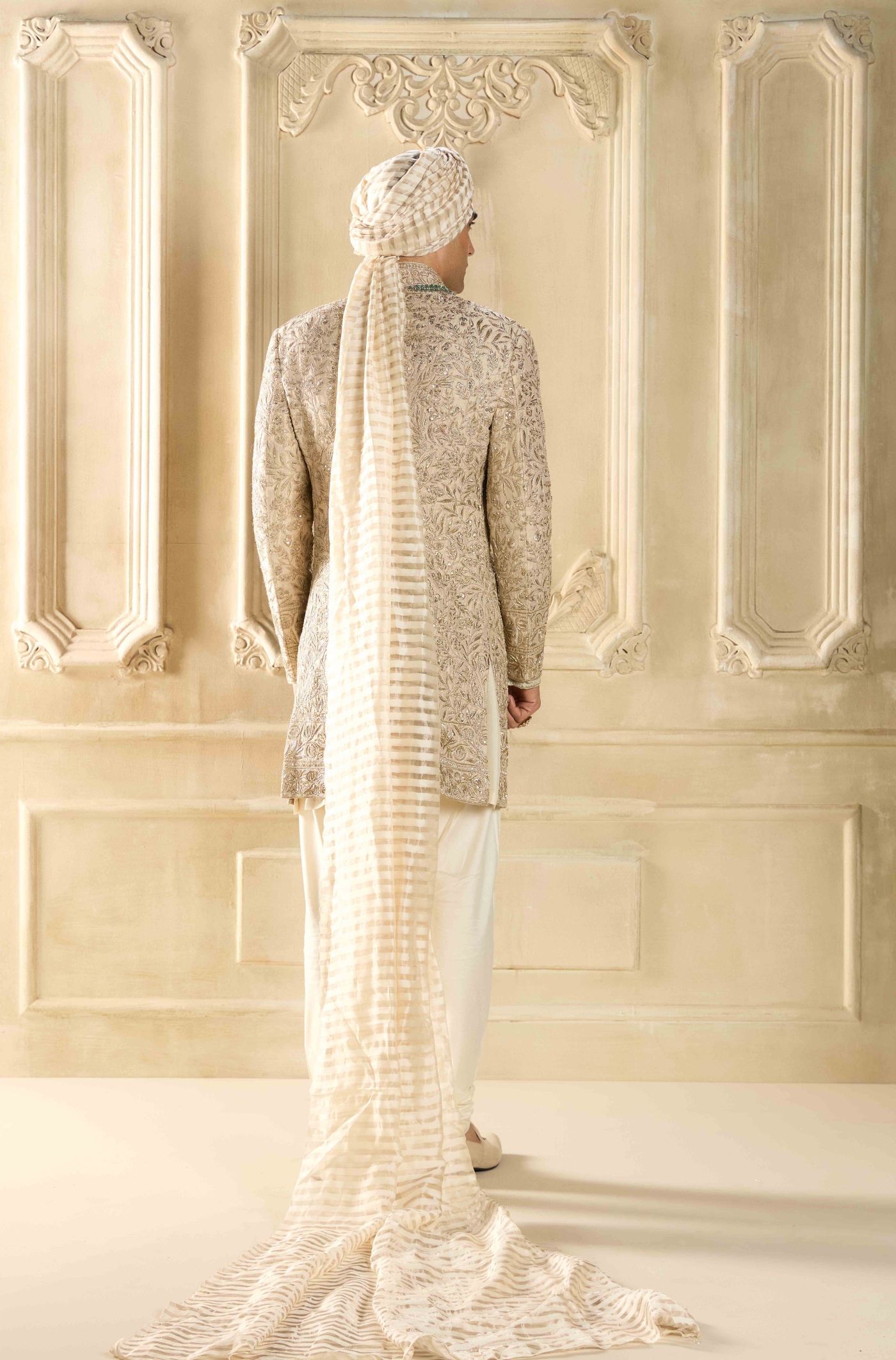 Ivory Embroidered Silk Sherwani Set