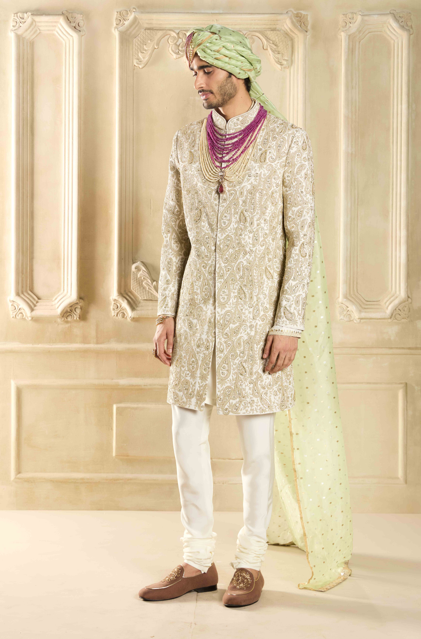 Ivory Embroidered Sherwani Set