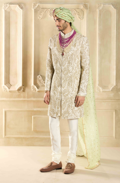 Ivory Embroidered Sherwani Set