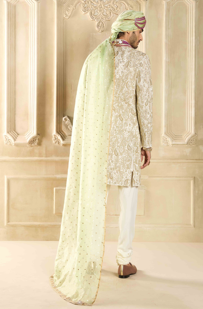 Ivory Embroidered Sherwani Set