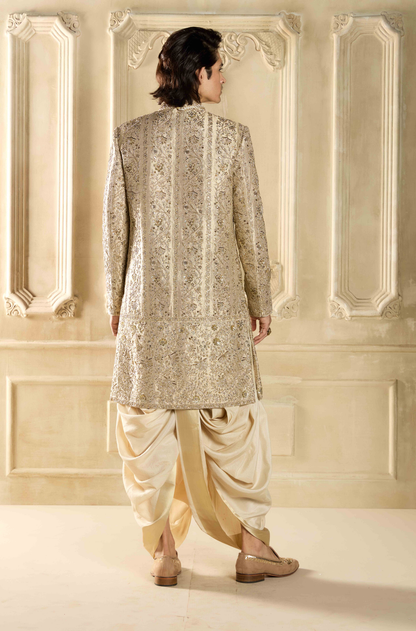 Gold Tissue Embroidered Sherwani Set