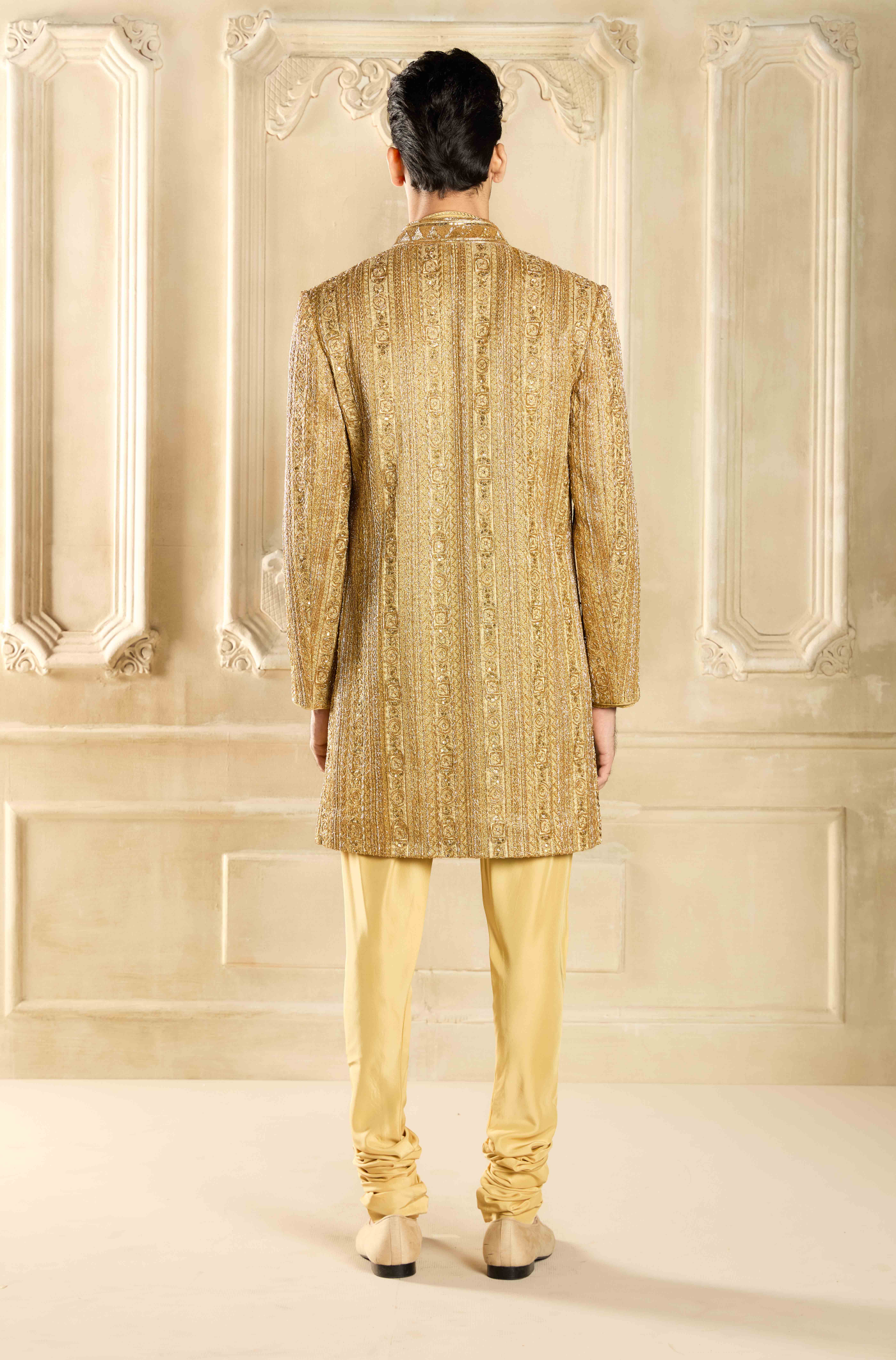 Radiant Gold Silk Embroidered Sherwani Set