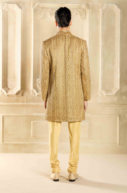 Radiant Gold Silk Embroidered Sherwani Set
