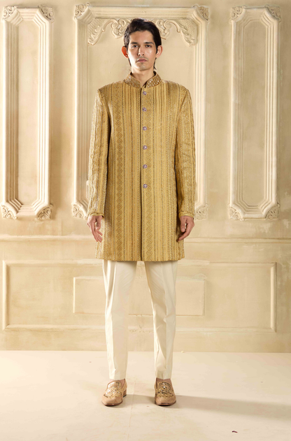 Gold Embroidered Silk Sherwani Set