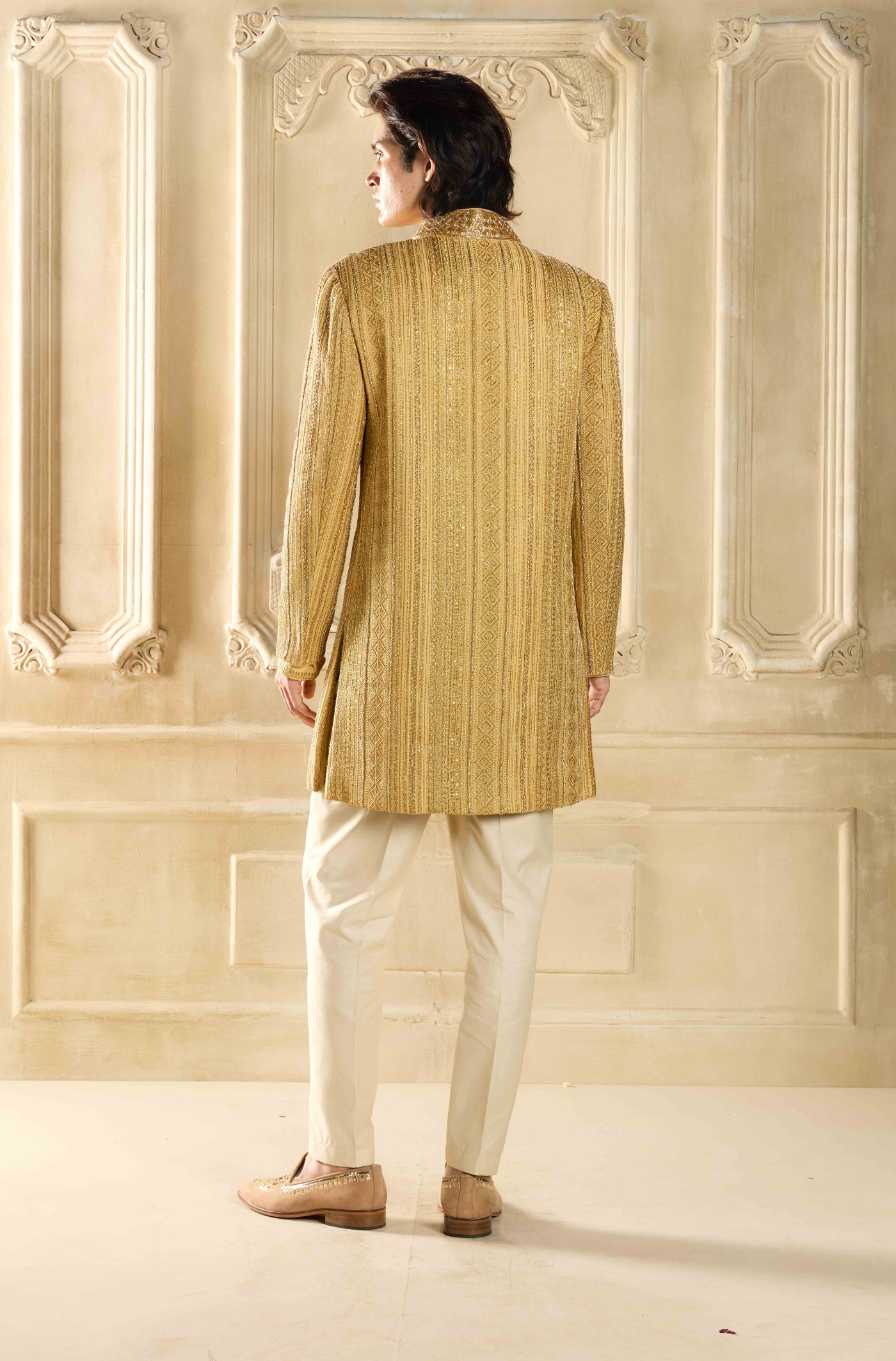 Gold Embroidered Silk Sherwani Set