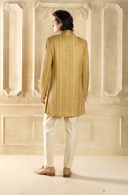 Gold Embroidered Silk Sherwani Set